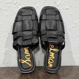 Sam Edelman Dina Black Woven Fisherman Mules Slide Sandals
